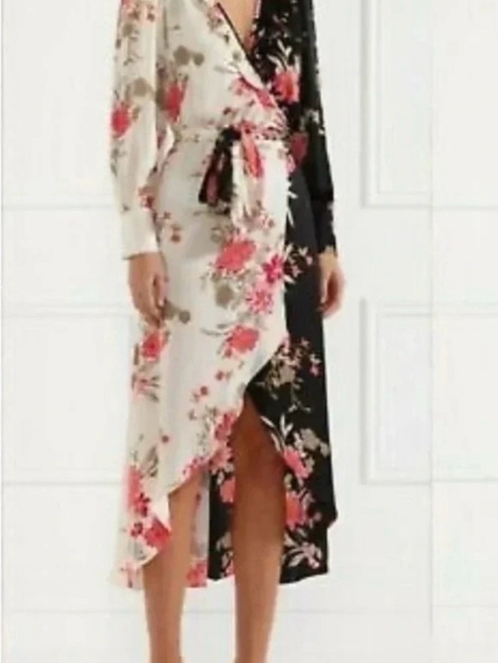 Misa Floral Wrap Midi Dress in Cream & Black